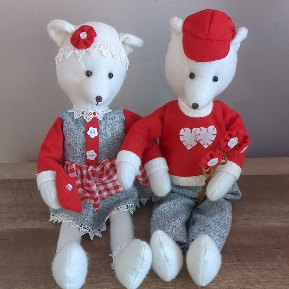 Valentine's Weighted bottoms Plush Bear Couple in Red and Gray Outfits